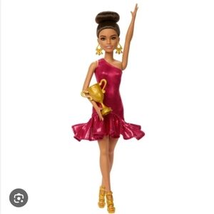 Barbie Ballroom Dancer Brown Tan Fashion Doll In Pink Glitter Dress